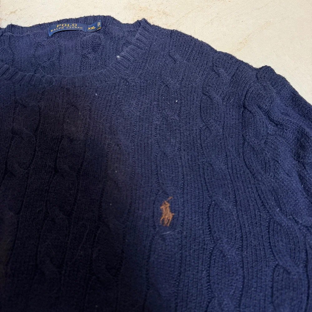 Polo Ralph Lauren Mens XXL Navy Blue Cable Knit Crewneck Sweater Pony Logo